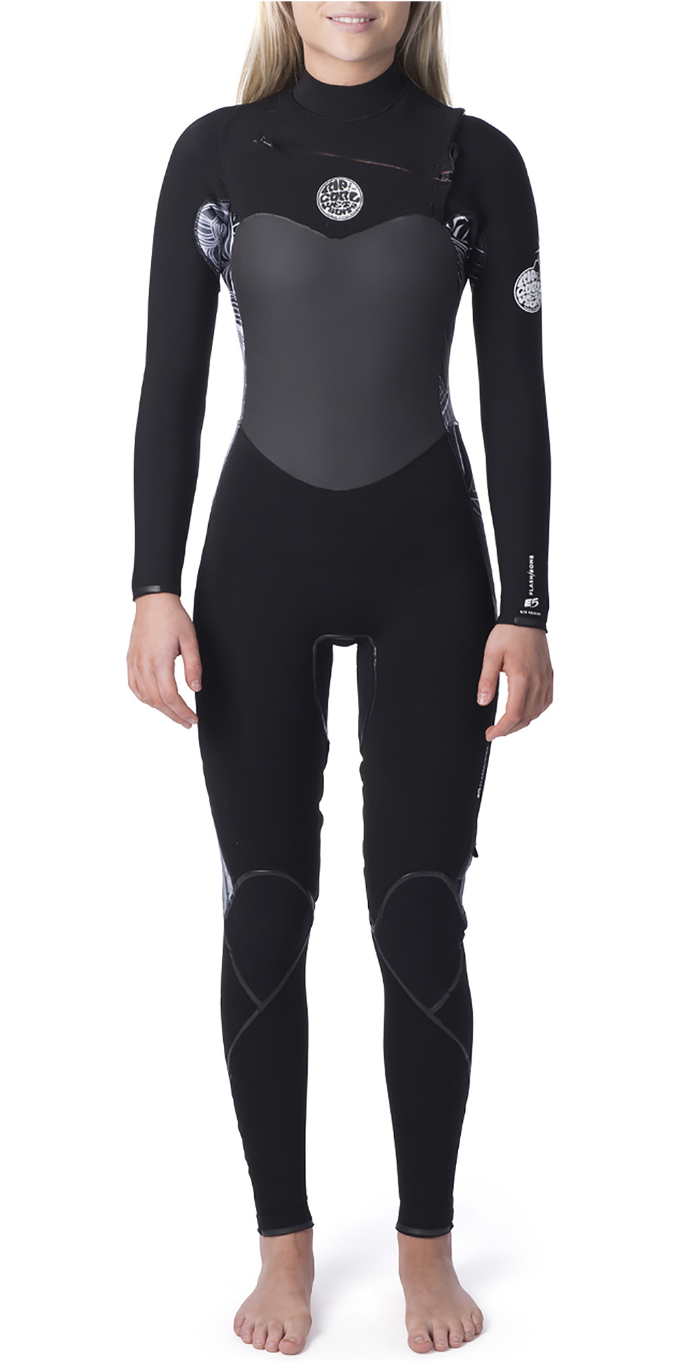 2019 Rip Curl Womens Flashbomb 4/3mm Chest Zip Wetsuit Black / White